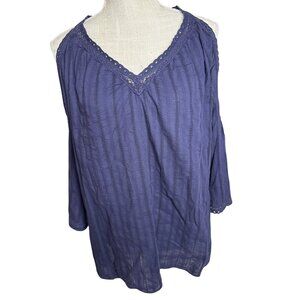 DG2 By Diane Gilman XL Womens Navy Cold Shoulder Boho Top With Lace Details